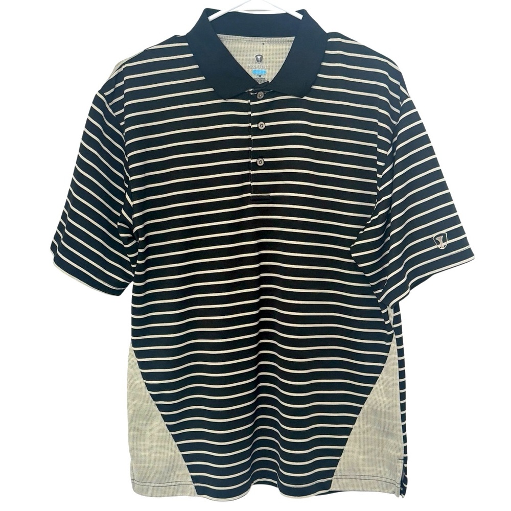 Pro Tour Men's Short Sleeve Collared Golf Polo Shirt, Striped Black/Cream, Sz M